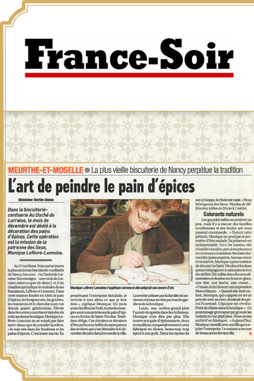 12 décembre 2009 : France Soir raconte l'art de peindre le pain d'épices