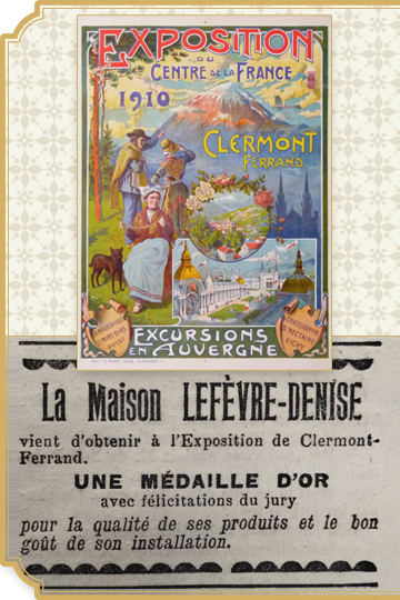 1910 : la Maison LEFEVRE-DENISE représentait Nancy à l'Exposition du Centre de la France de Clermont Ferrand