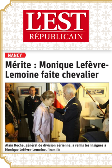 10 septembre 2022, Mérite : Monique Lefèvre-Lemoine faire chevalier.